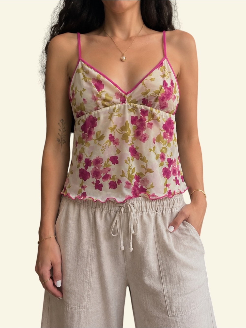 Vintage Cosabella Mesh Cami Top M Pink Floral Sheer Y2K Coquette Made in Italy